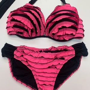 Fresh Peaches Pink/Black Ruffle Bikini